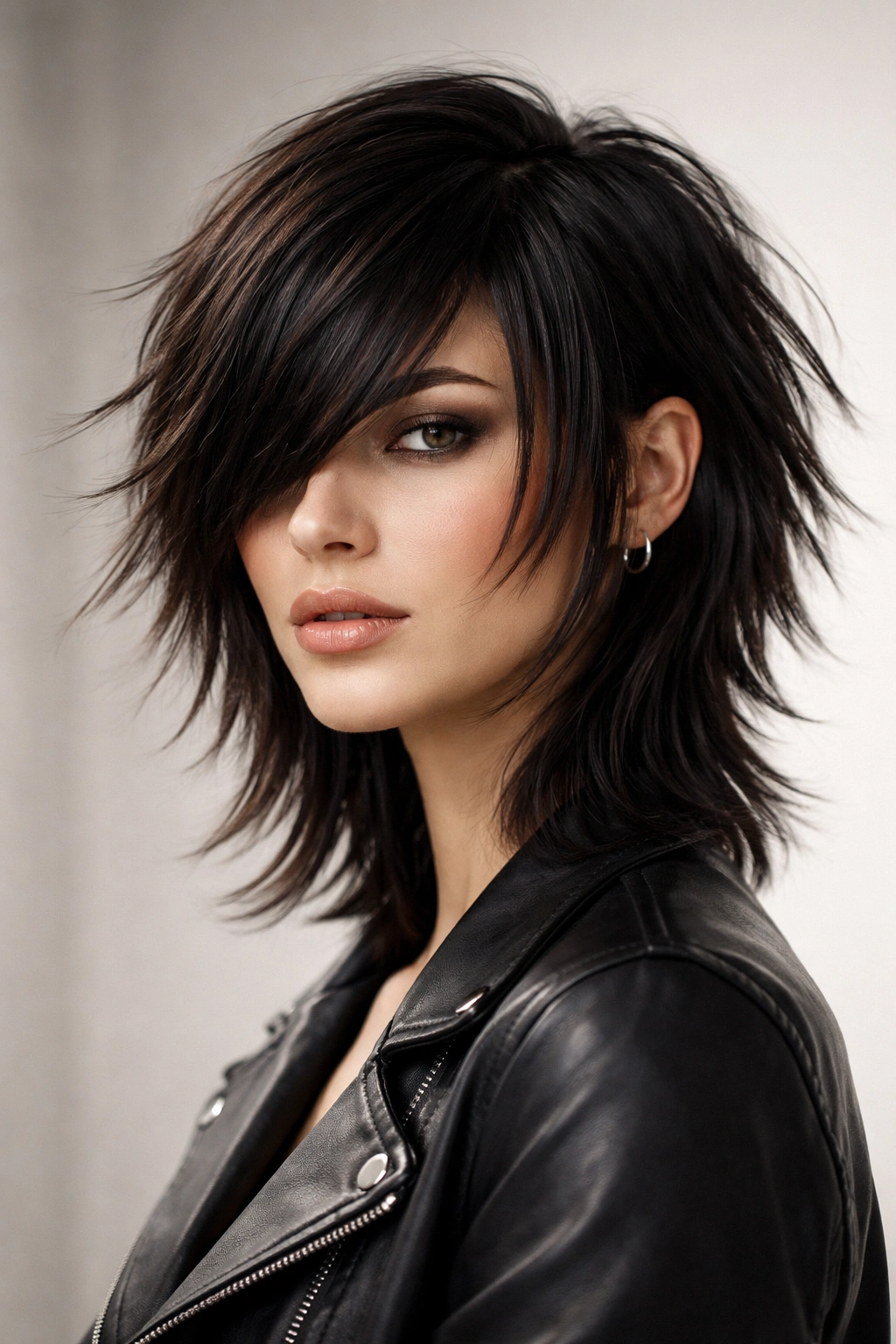 12 Short Shag Cuts With Side Swept Bangs 4 Image of The Modern Disconnected Shag with Blunt Side Bangs showing clear layer separation and blunt bangs