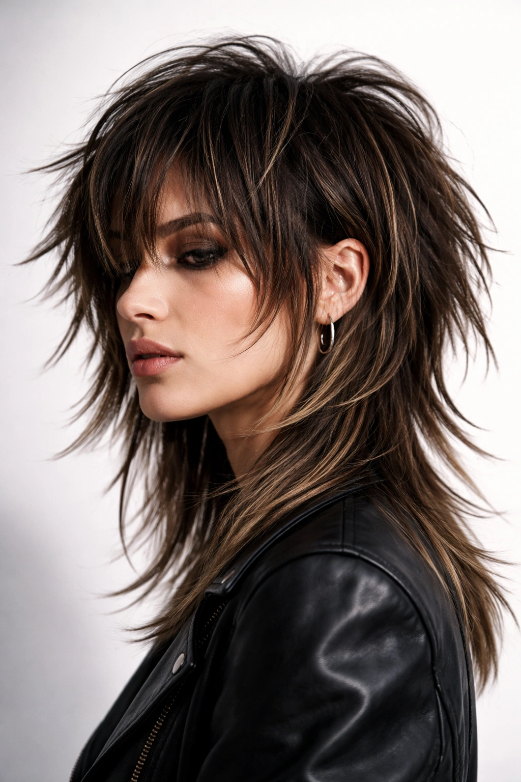 Portrait of a woman with a disconnected shag cut showing distinct layered separation