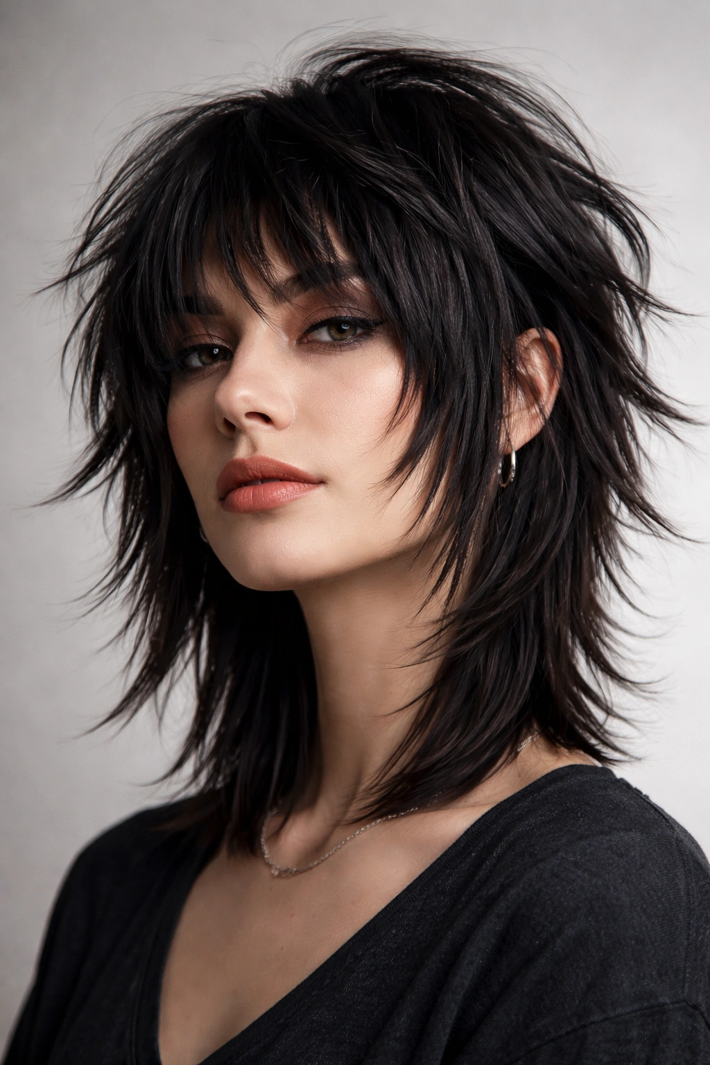 Portrait of a person with a disconnected shag showing gaps and layered texture.