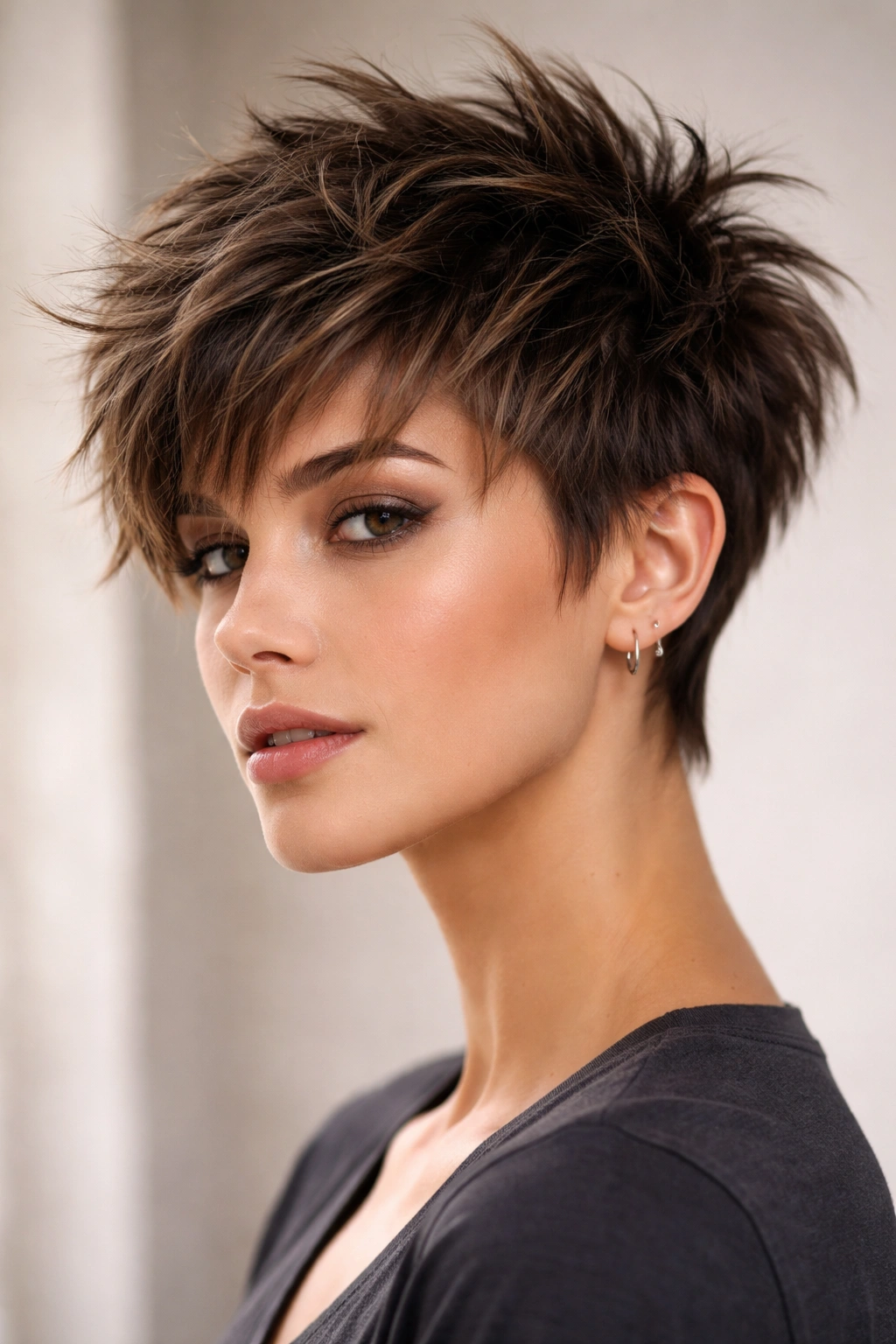 Disconnected shag pixie showing jagged top layers and short sides