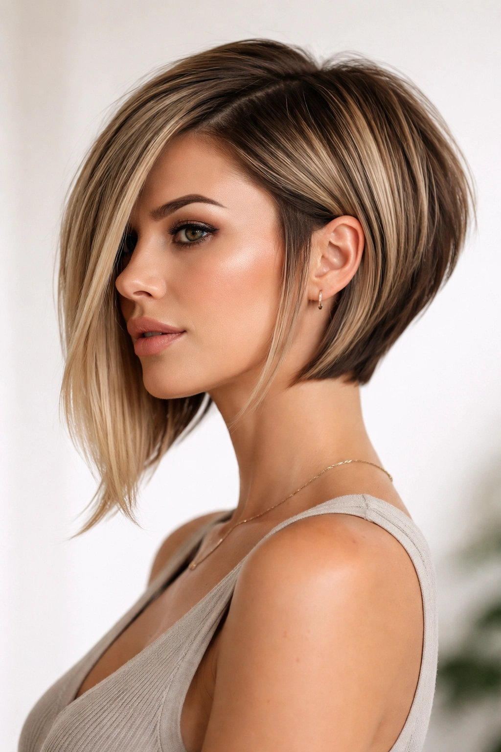 15 Stacked Bob Cuts For Thick And Fine Hair 15 Front-to-back view of a disconnected stacked bob showing distinct sections and a shorter back