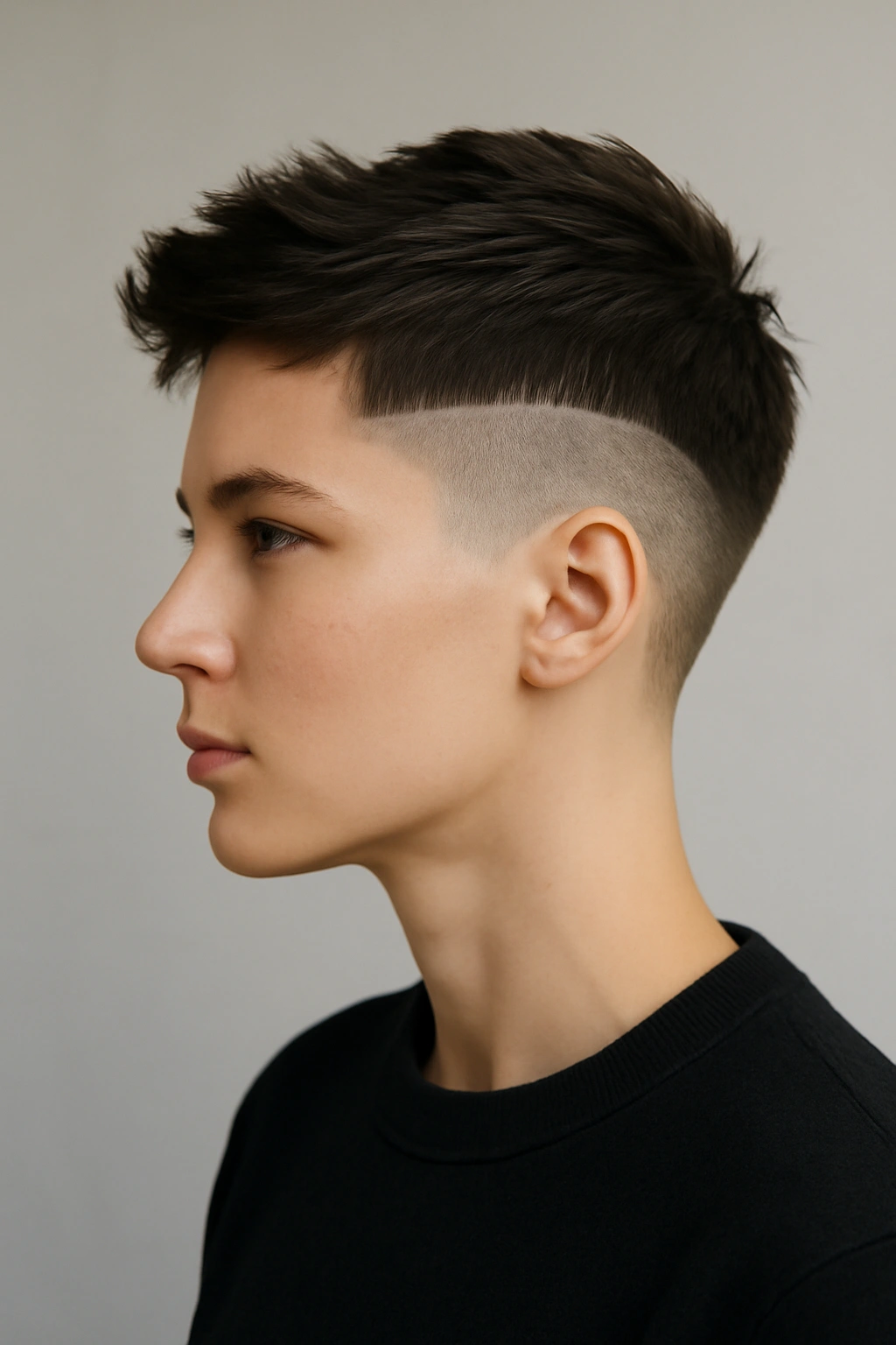 12 Edgy Short Haircuts for Women Who Love Bold Hair 11 Close-up of The Disconnected Undercut hairstyle showing a sharp line between short sides and longer top