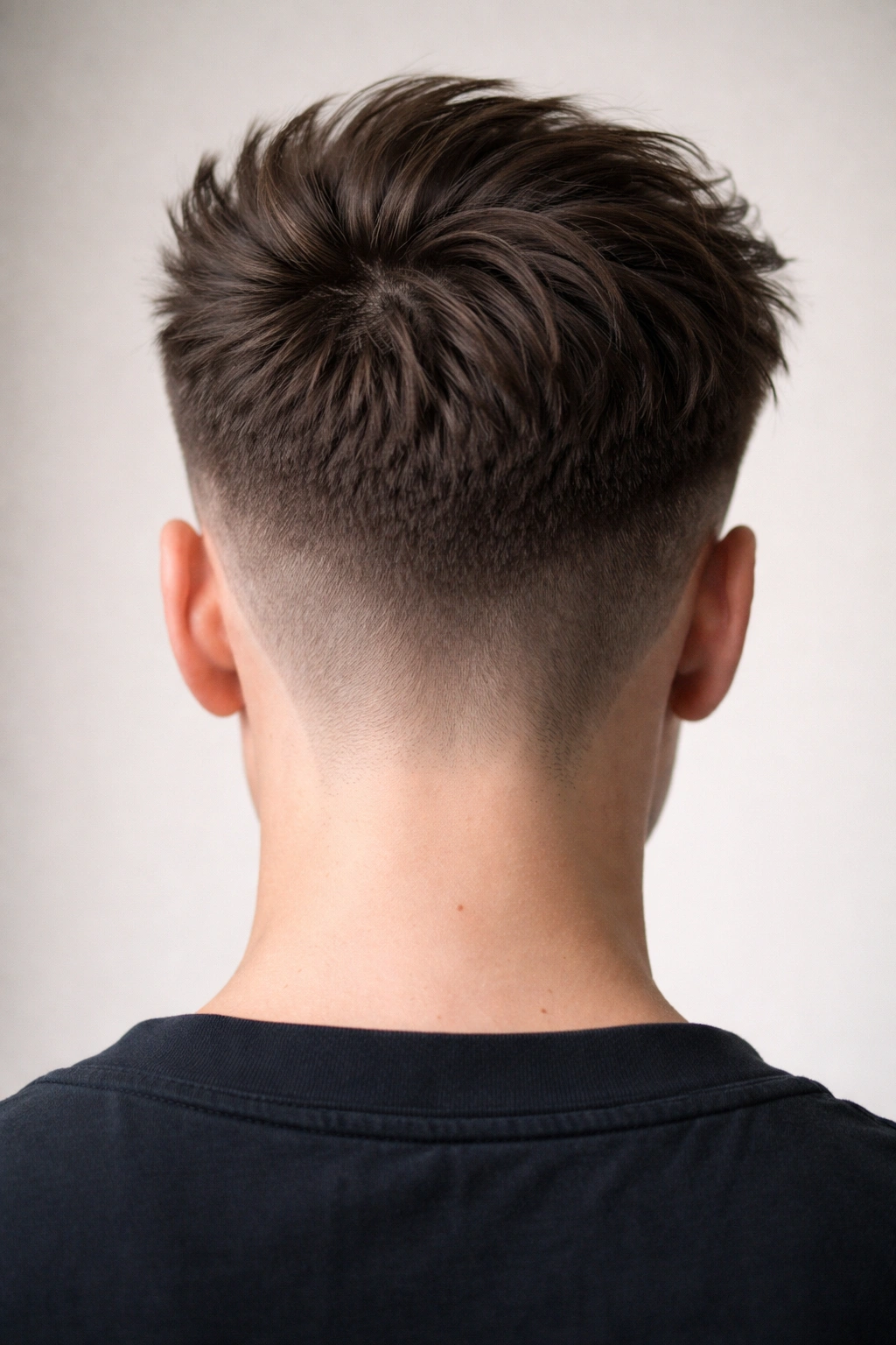 15 Short Haircuts From The Back You Need To See 15 Back view of a disconnected undercut showing a sharp line between shaved sides and longer top.