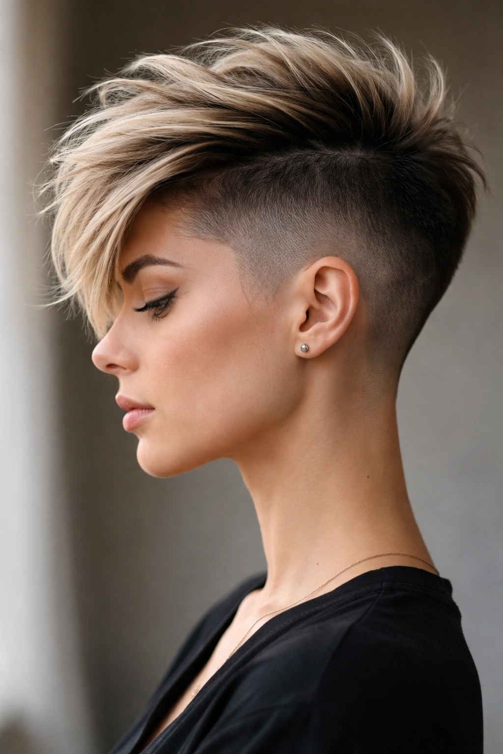 25 Short Haircuts Women Can T Stop Asking For 9 Portrait of a person with a disconnected undercut showing a sharp contrast between sides and top