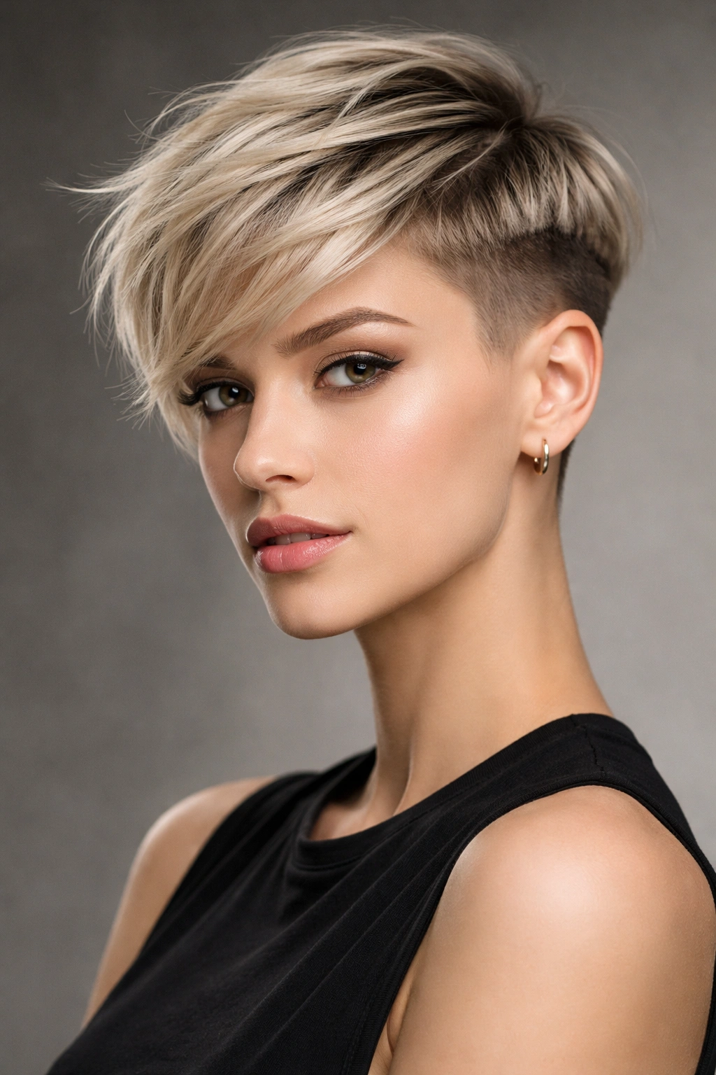 Front view of a disconnected undercut pixie with a clear top-to-undercut boundary