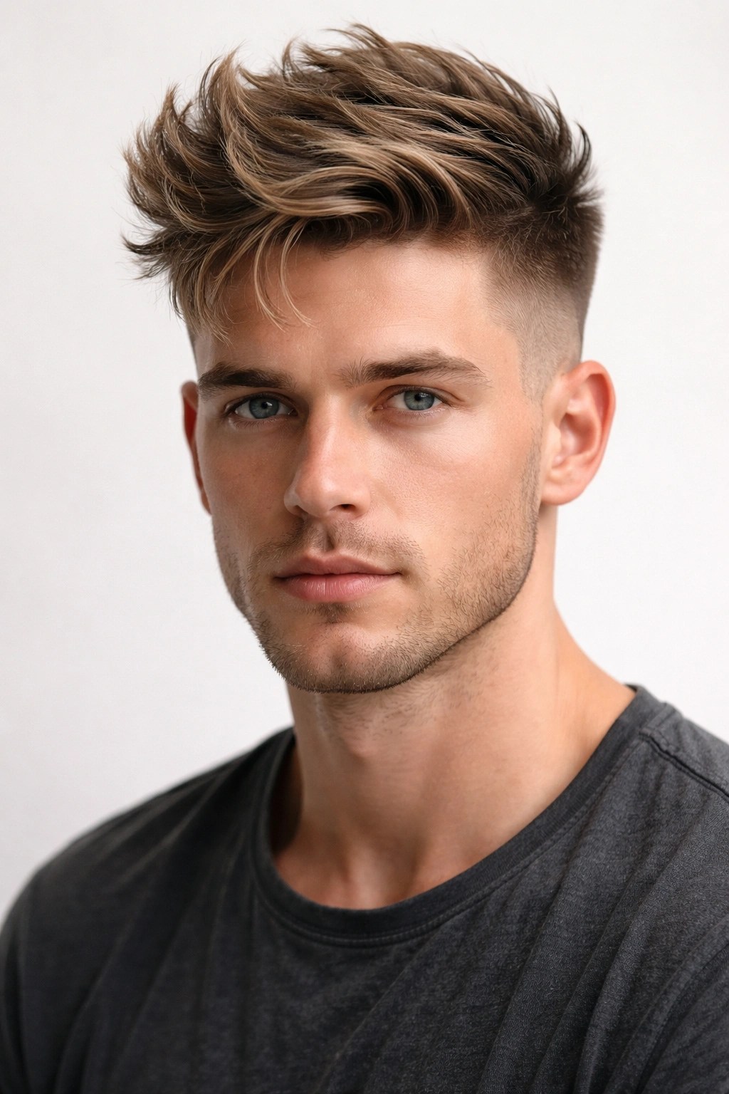 Top-length textured hair with a sharp disconnected undercut
