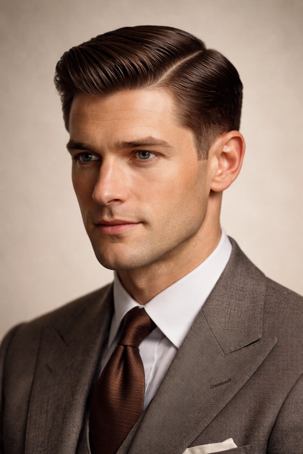 Man with a clearly defined side part styled neatly