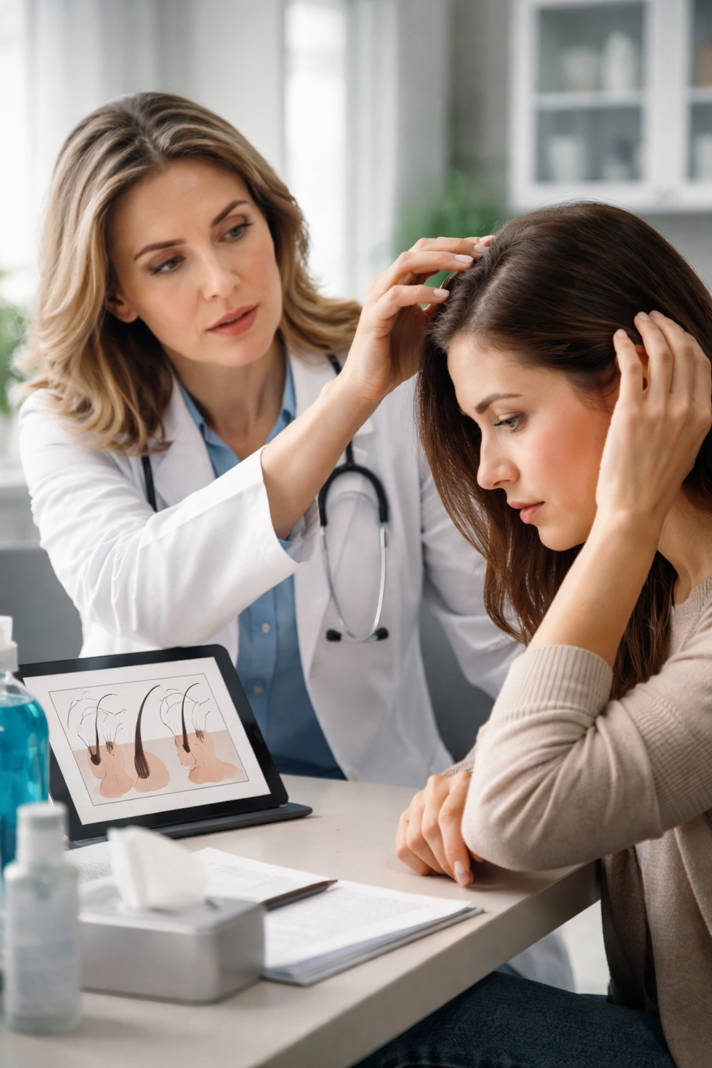 Doctor consulting with patient about hair loss