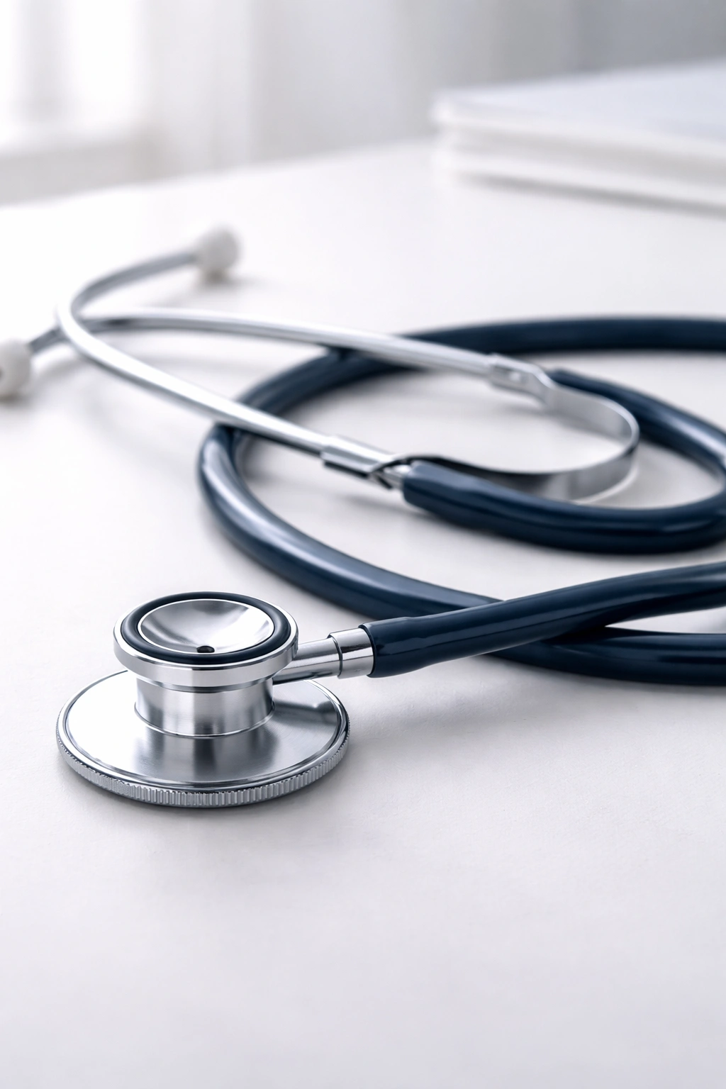 Stethoscope on a clean surface representing medical consultation