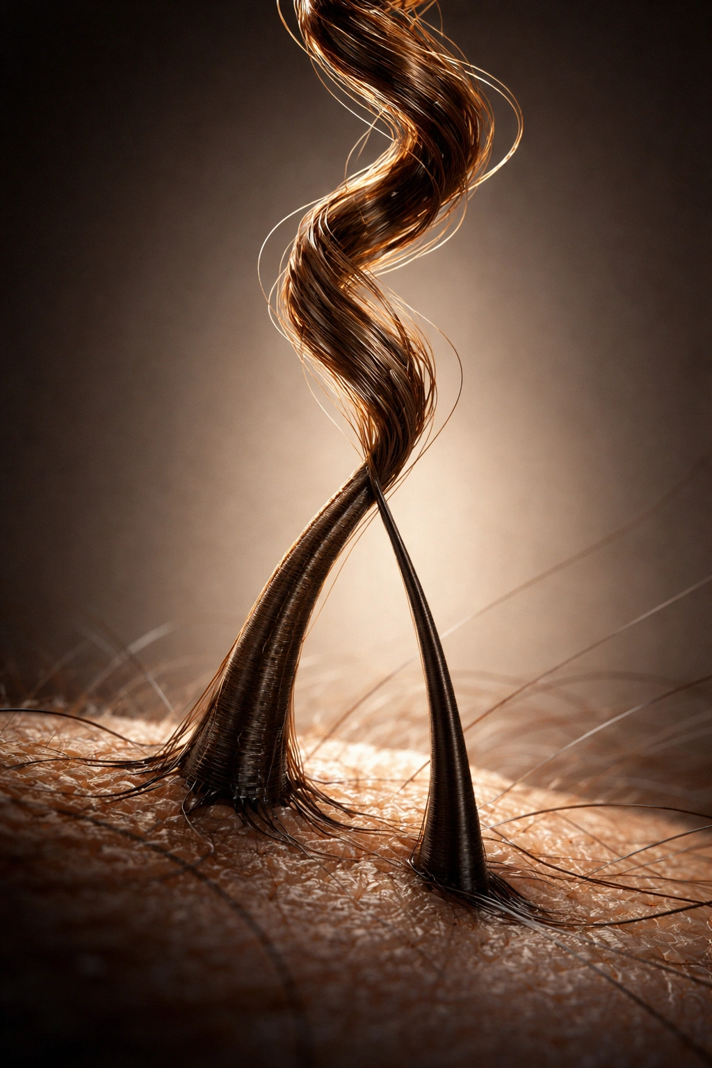 Two hair strands illustrating dominant versus recessive curl genetics