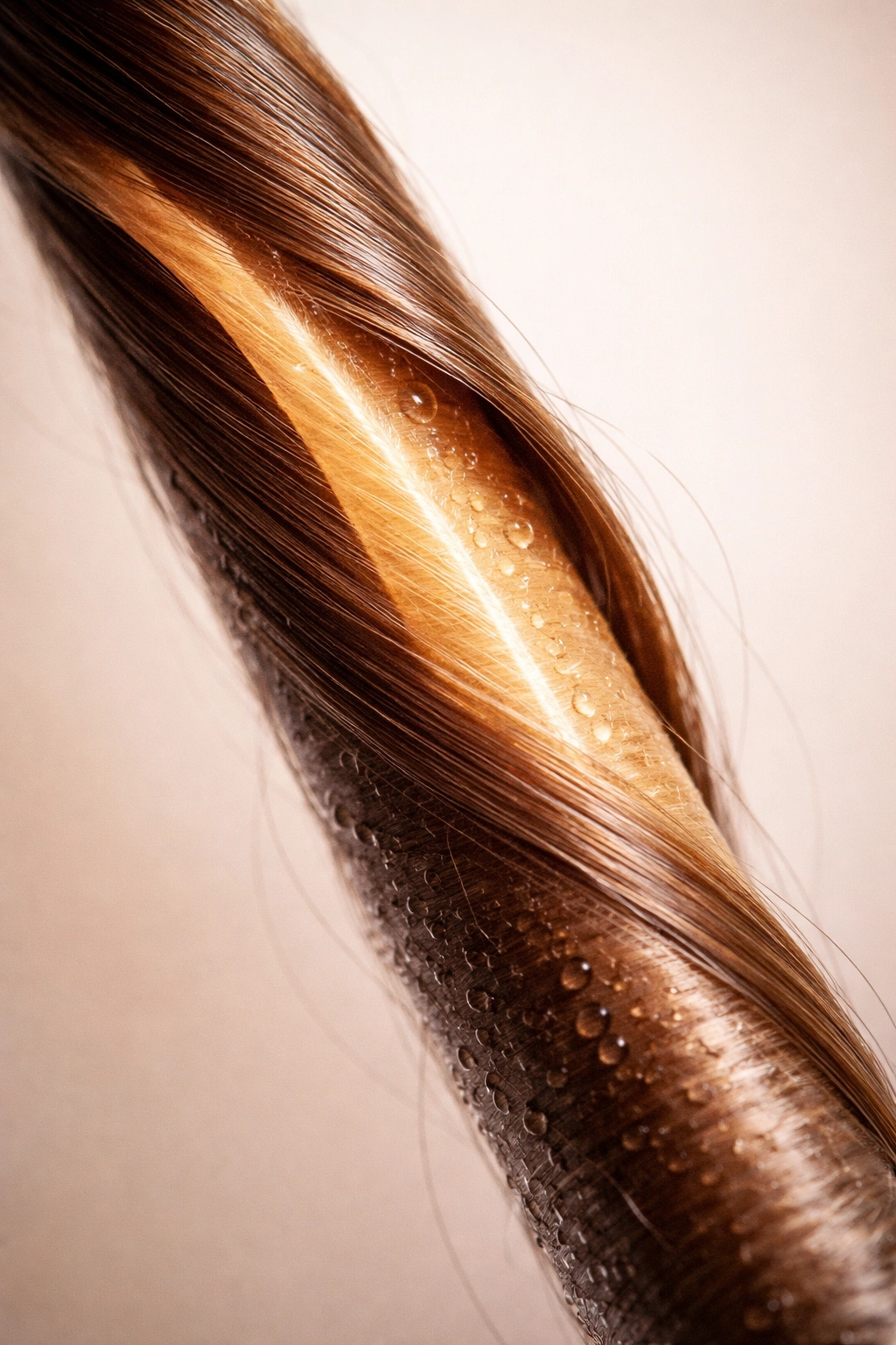 Hair strand with two-tone coloring illustrating dominance masking recessive trait.