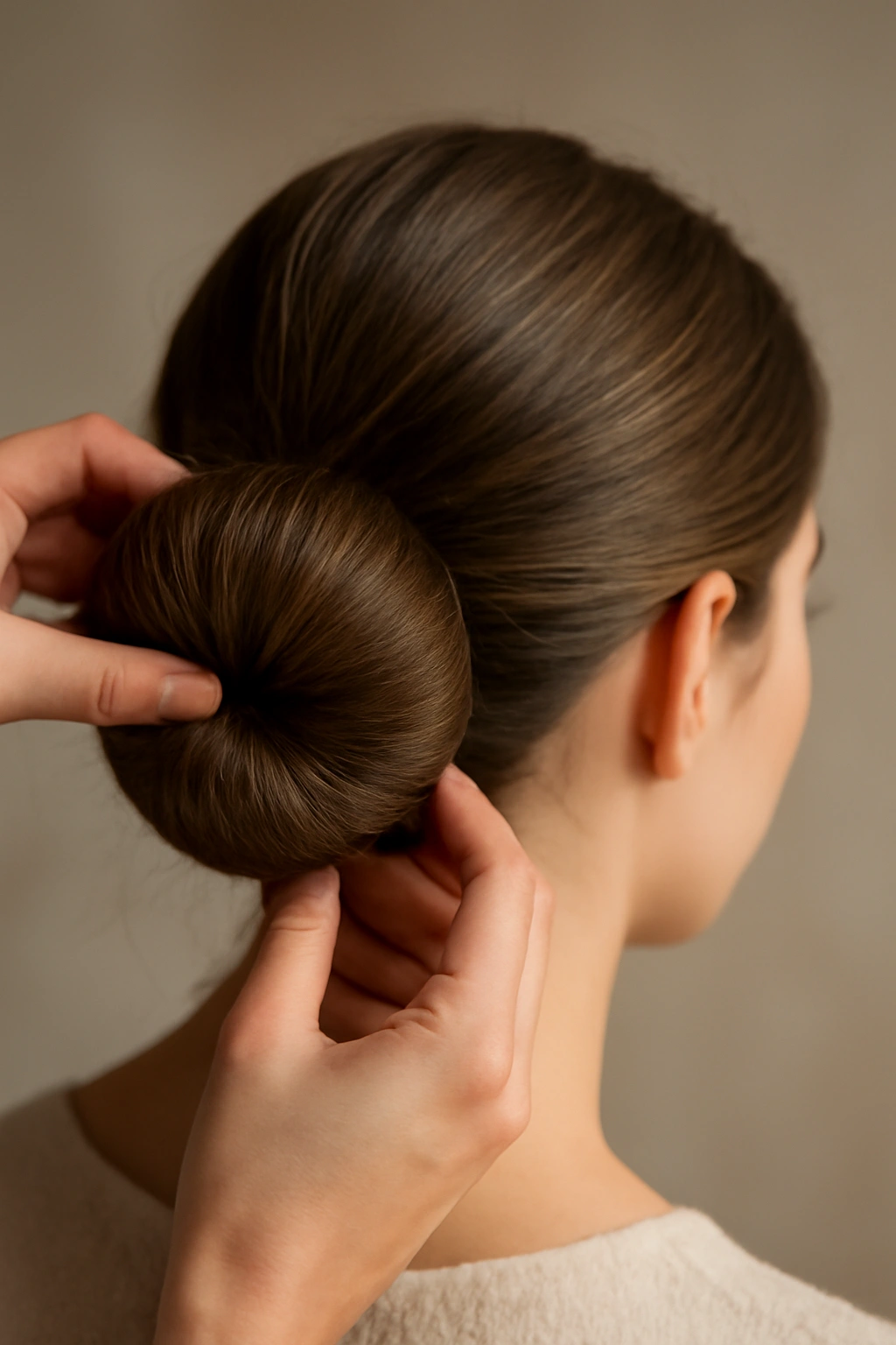 How to Create the Perfect Low Bun for Your Wedding 10 Close-up of bun around a donut insert for fullness