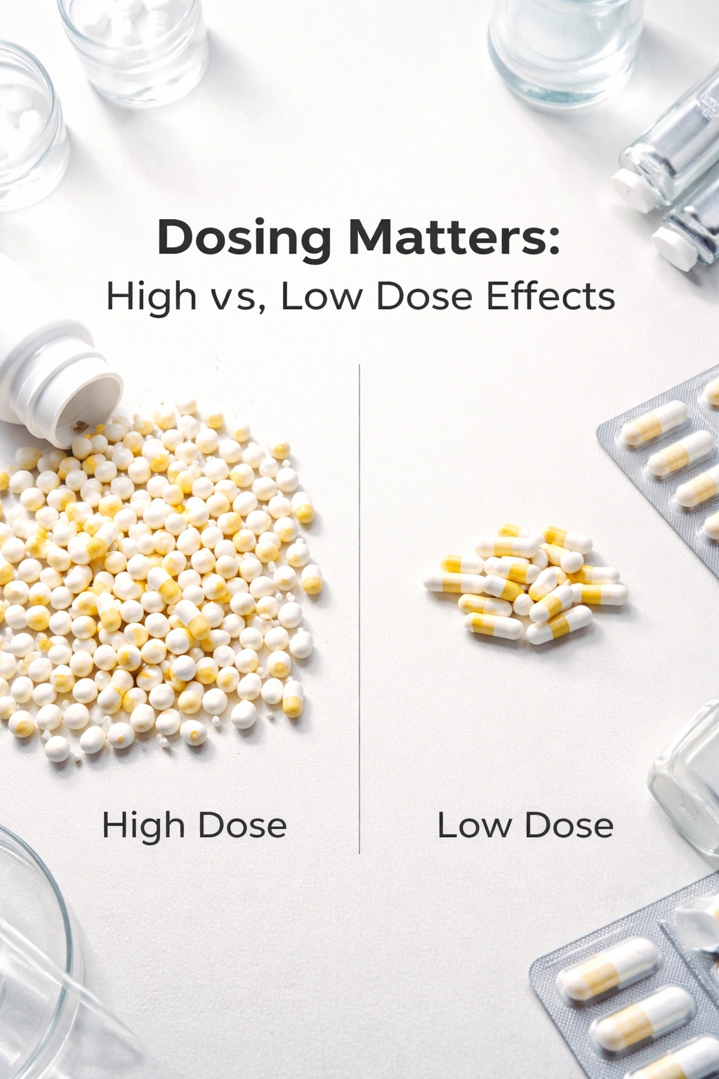 Clinical image showing high-dose vs low-dose pill clusters for doxycycline
