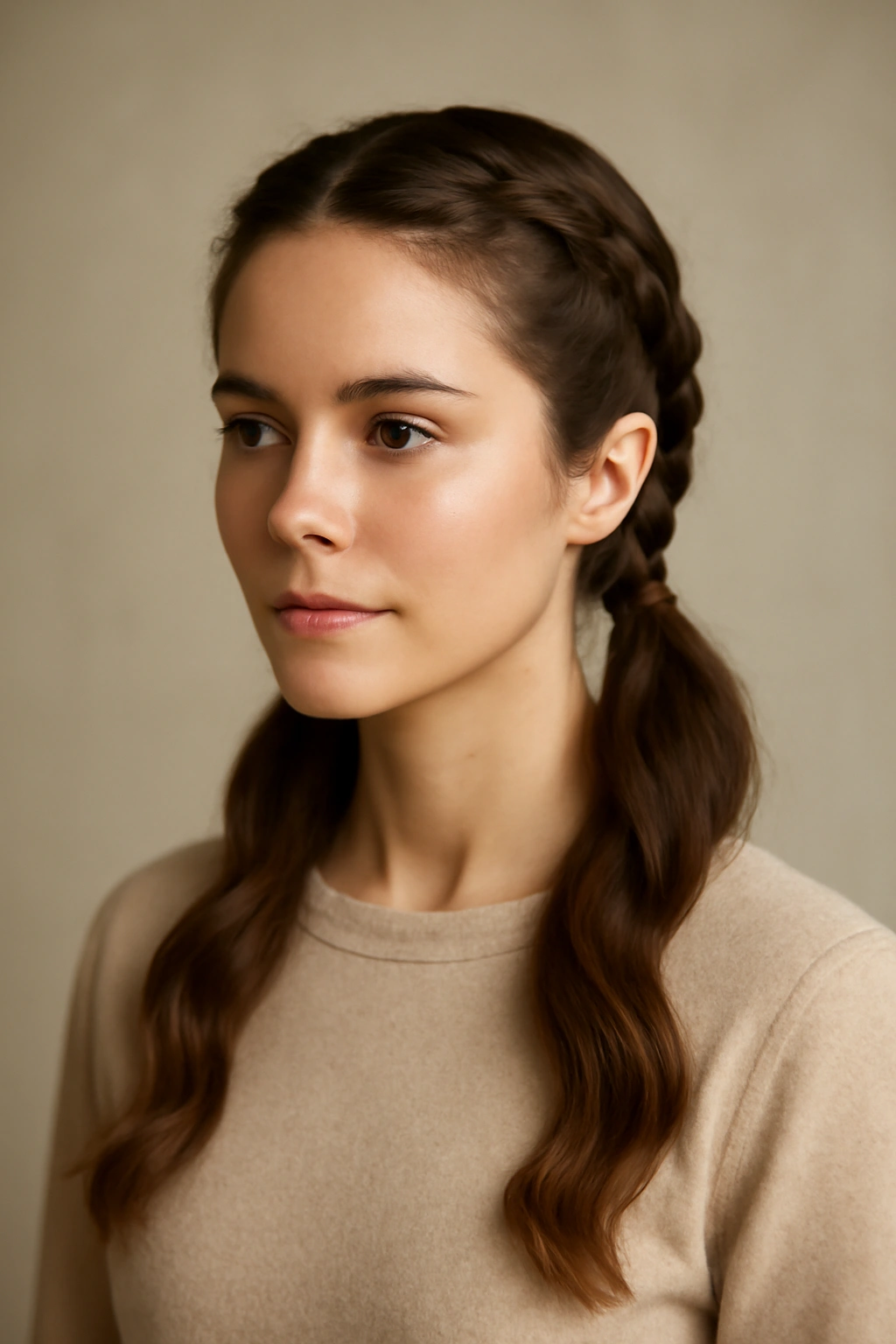 10 Braided Updos to Try on Medium or Long Hair 4 Two braids framing the face and joining into a low ponytail.