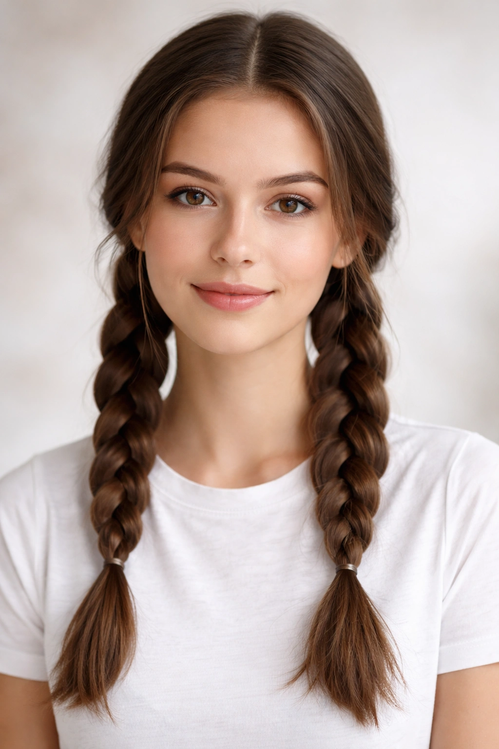 Front view of double braids with center part