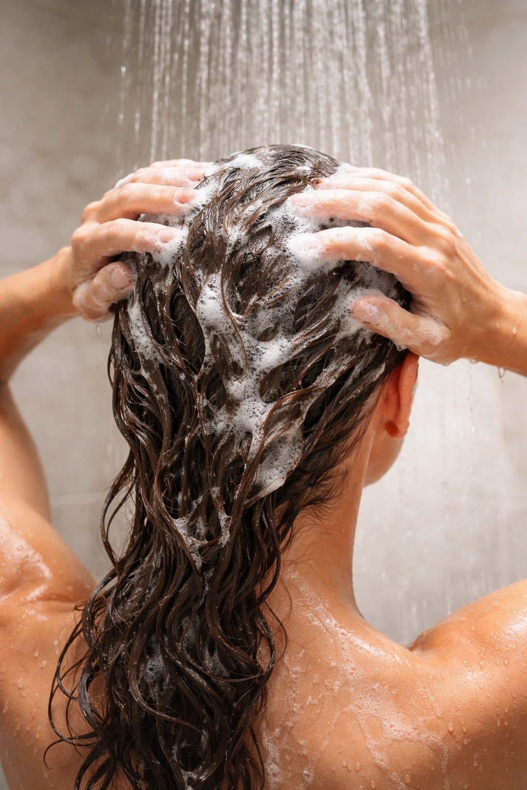 Second shampoo lather forming on the scalp