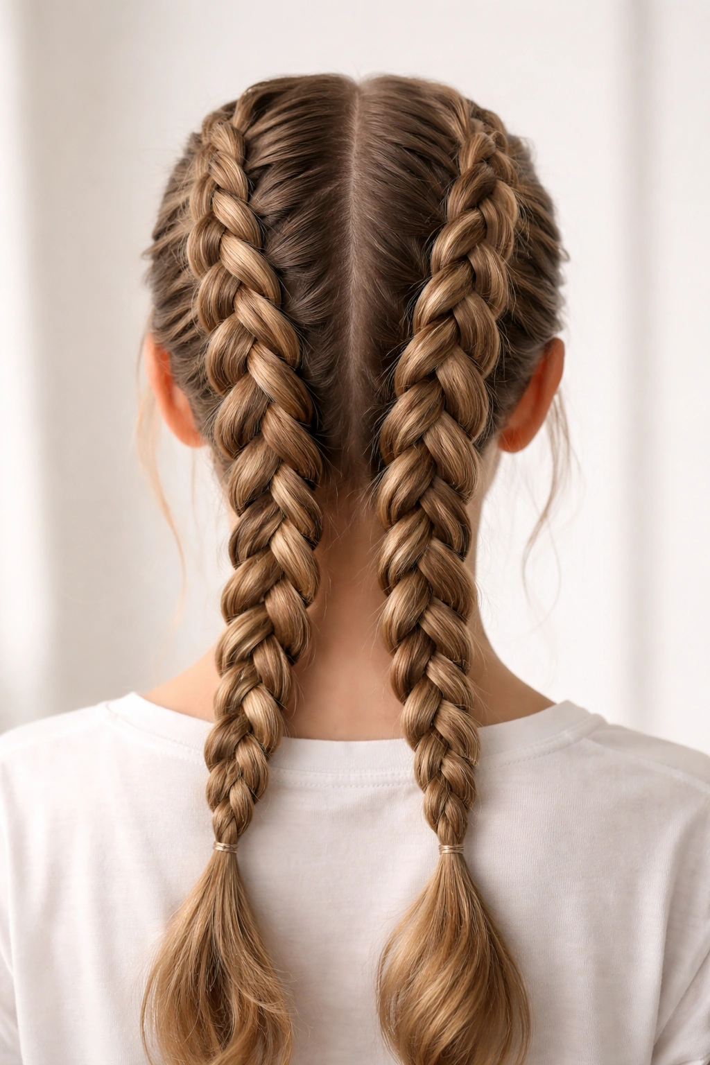 Back view of double Dutch braids along each side