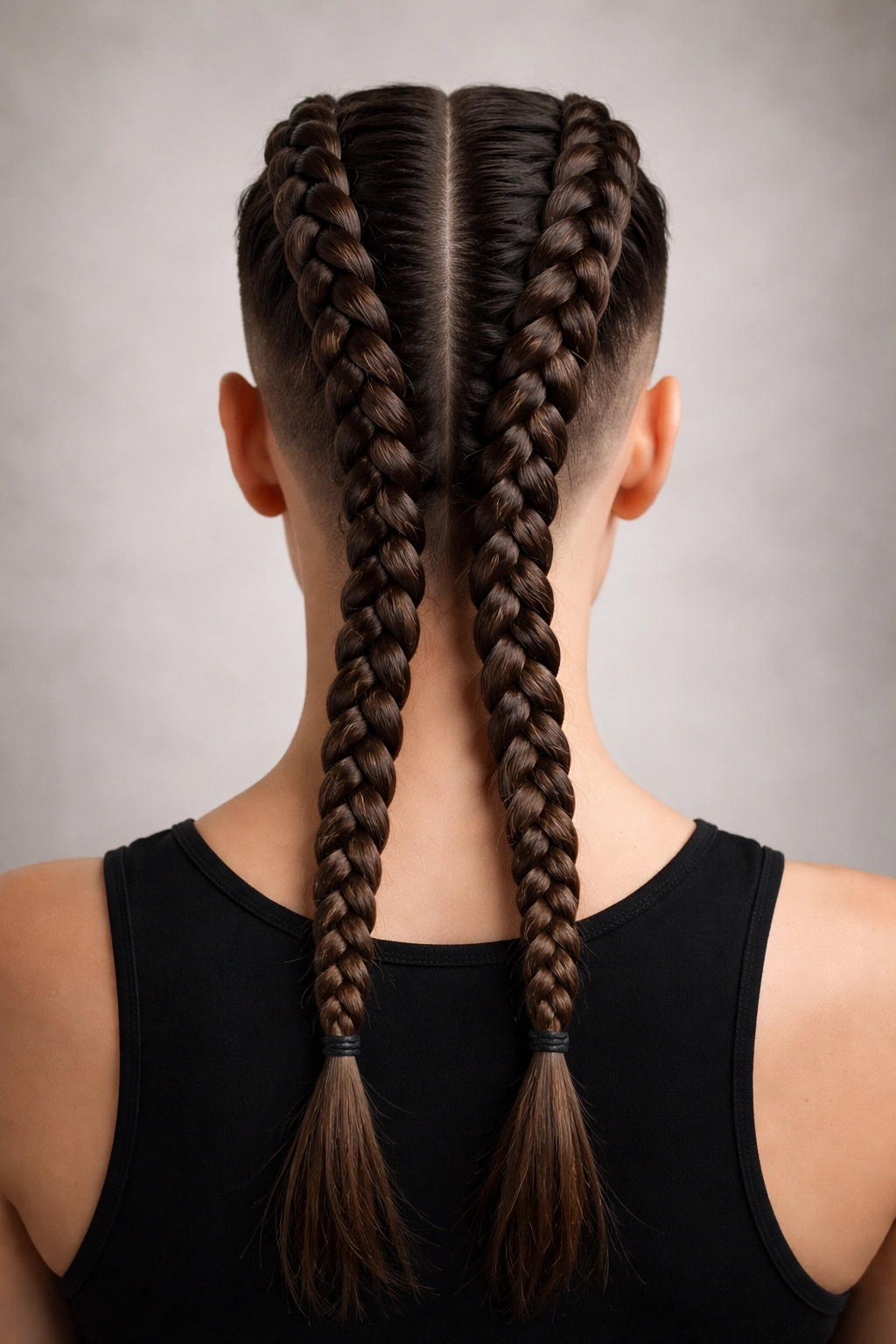 10 Braided Hairstyles With Shaved Sides For Women 2 Back view showing two parallel Dutch braids down the head with a fade