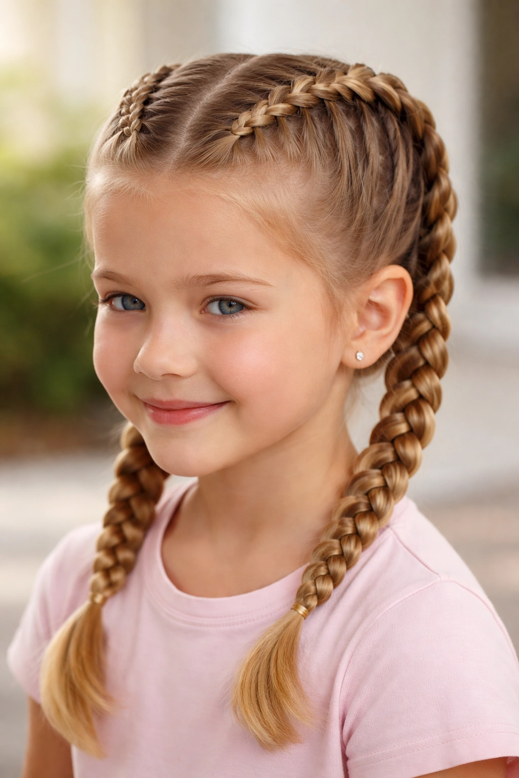 Young girl with two Dutch braids on each side