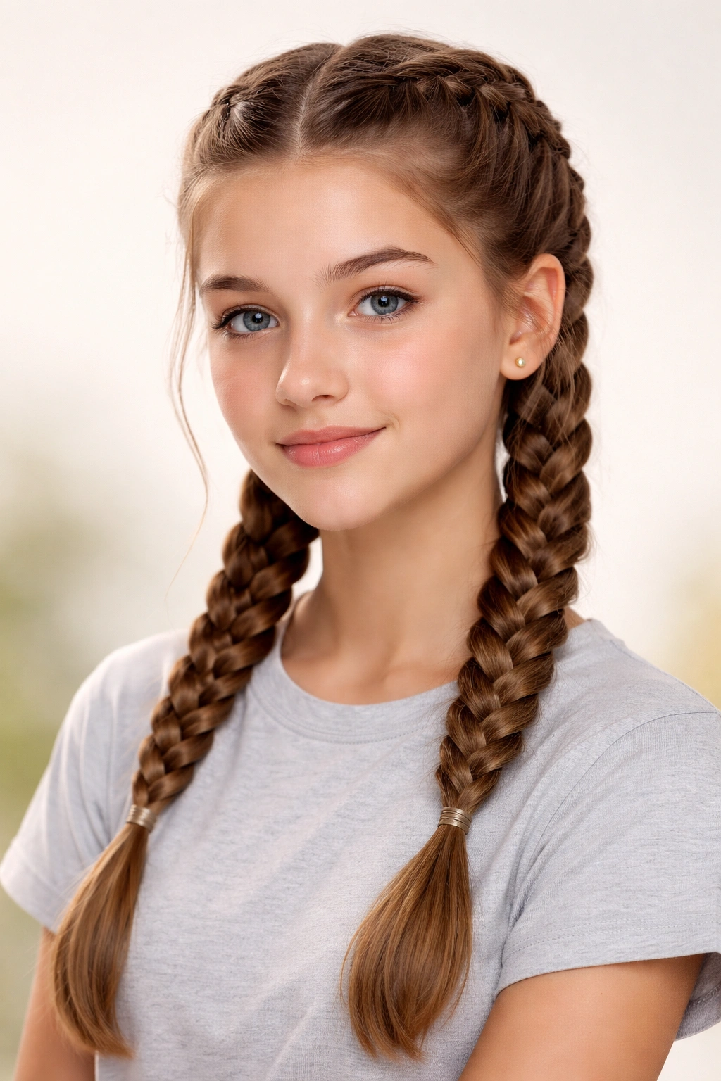 Teen girl wearing double French braids for school look