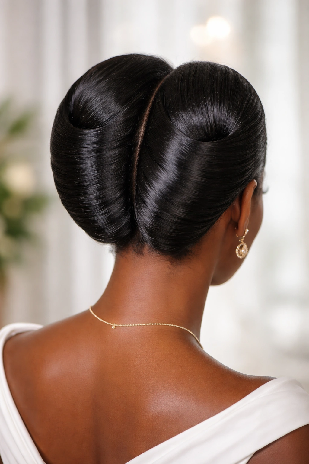 Two parallel French rolls at the nape creating a bold double-roll look