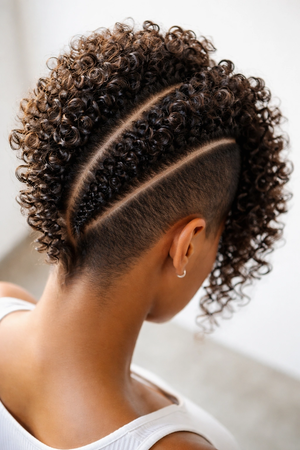 8 Curly Mohawk Styles That Stand Out On Women 5 Double mohawk lines with curly hair