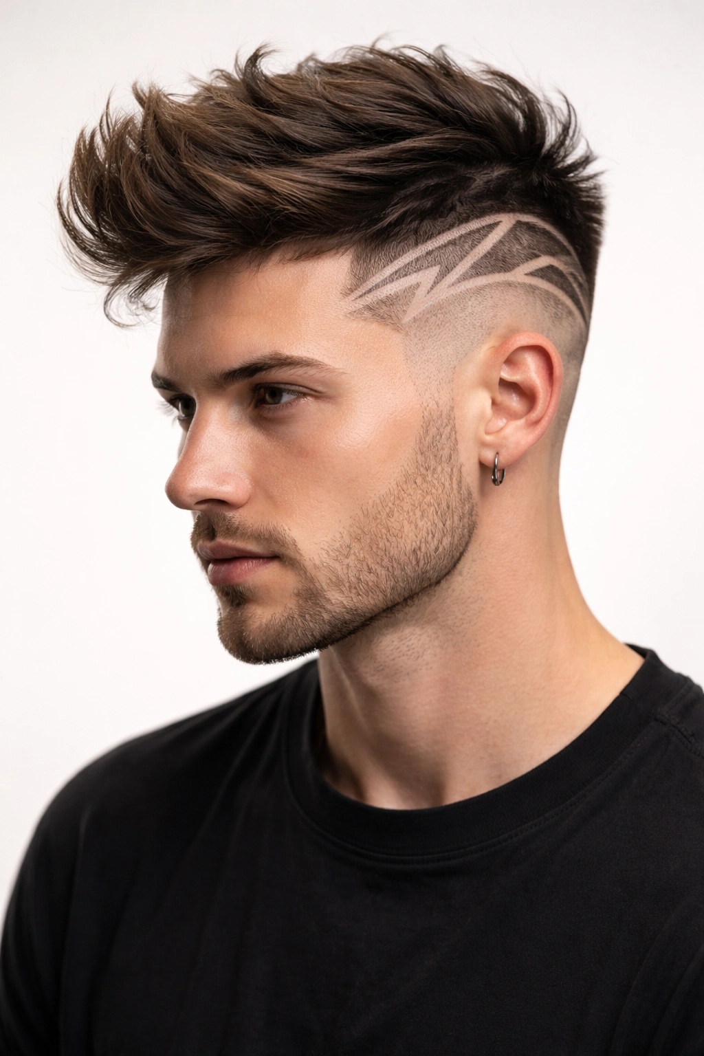 Head showing double-sided shave pattern with long top