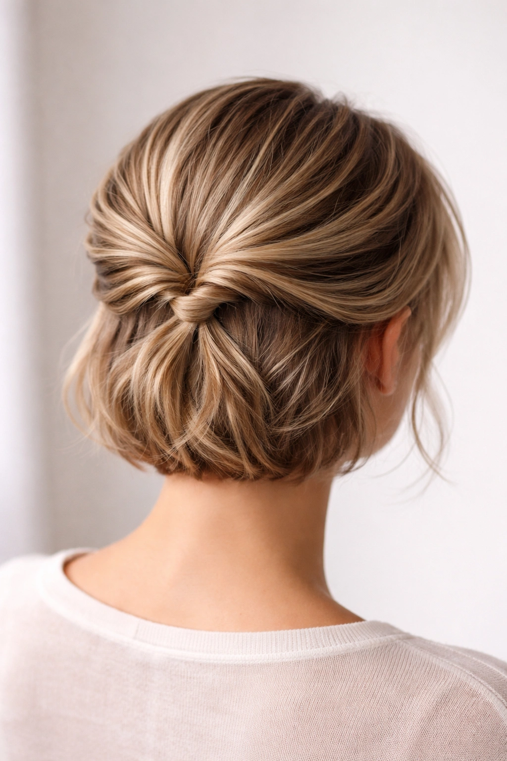 Two thin twists meeting and interweaving at the back of the head