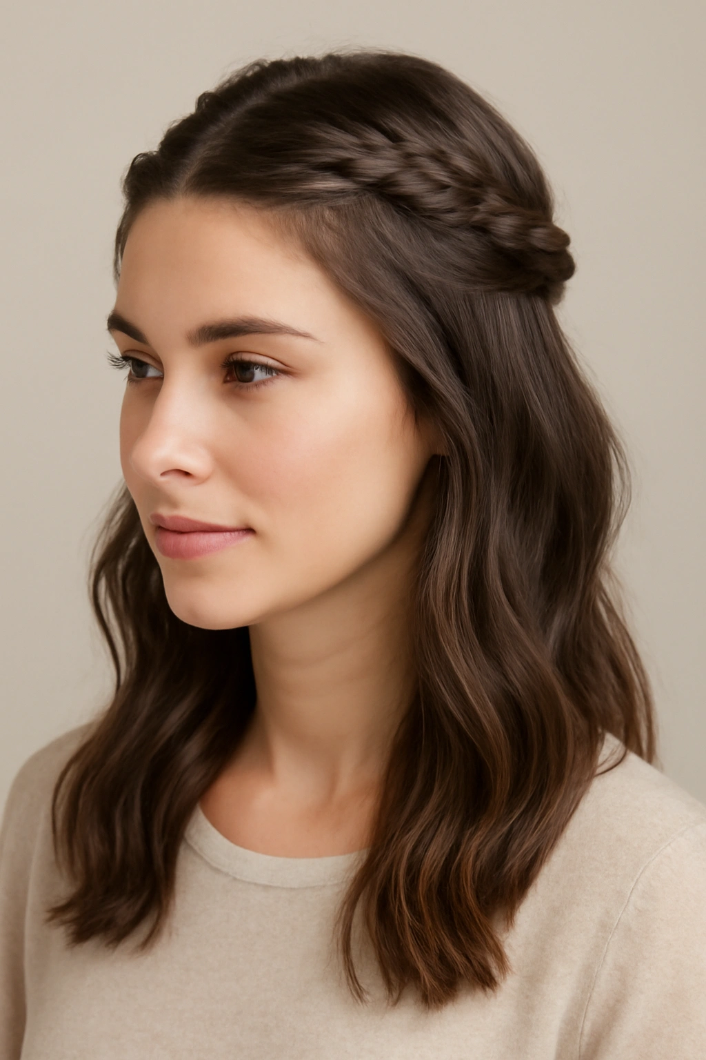 Two symmetrical twists meeting at the back creating a crown-like half-up