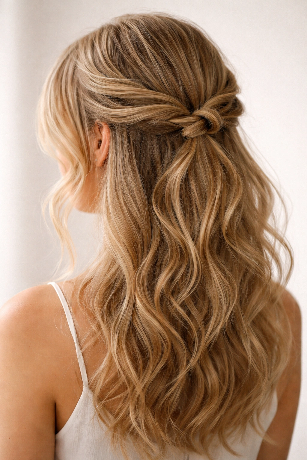 12 Fine Wavy Hair Styles That Last All Day Long 7 Double-twisted half-up hairstyle with texture knot on fine wavy hair
