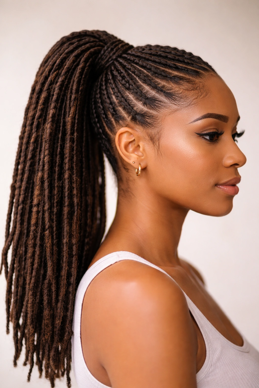 20 Dreadlock Styles For Women At Every Hair Length 13 Close-up of a high dreadlock ponytail with defined locs