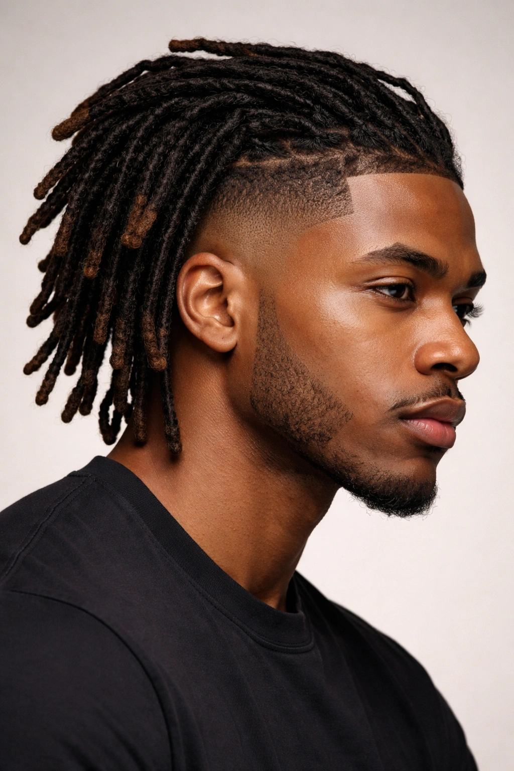 Portrait of dreadlocks with a fade showing top locs and faded sides