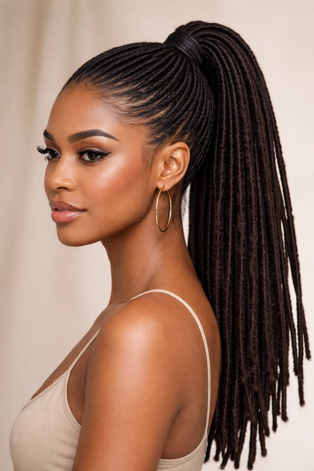 15 Dreadlock Styles For Women At Every Length 1 Close-up of a sleek high ponytail on dreadlocks with crown lift