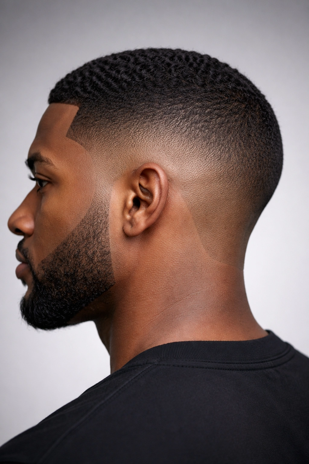 Profile of man with drop fade behind the ear