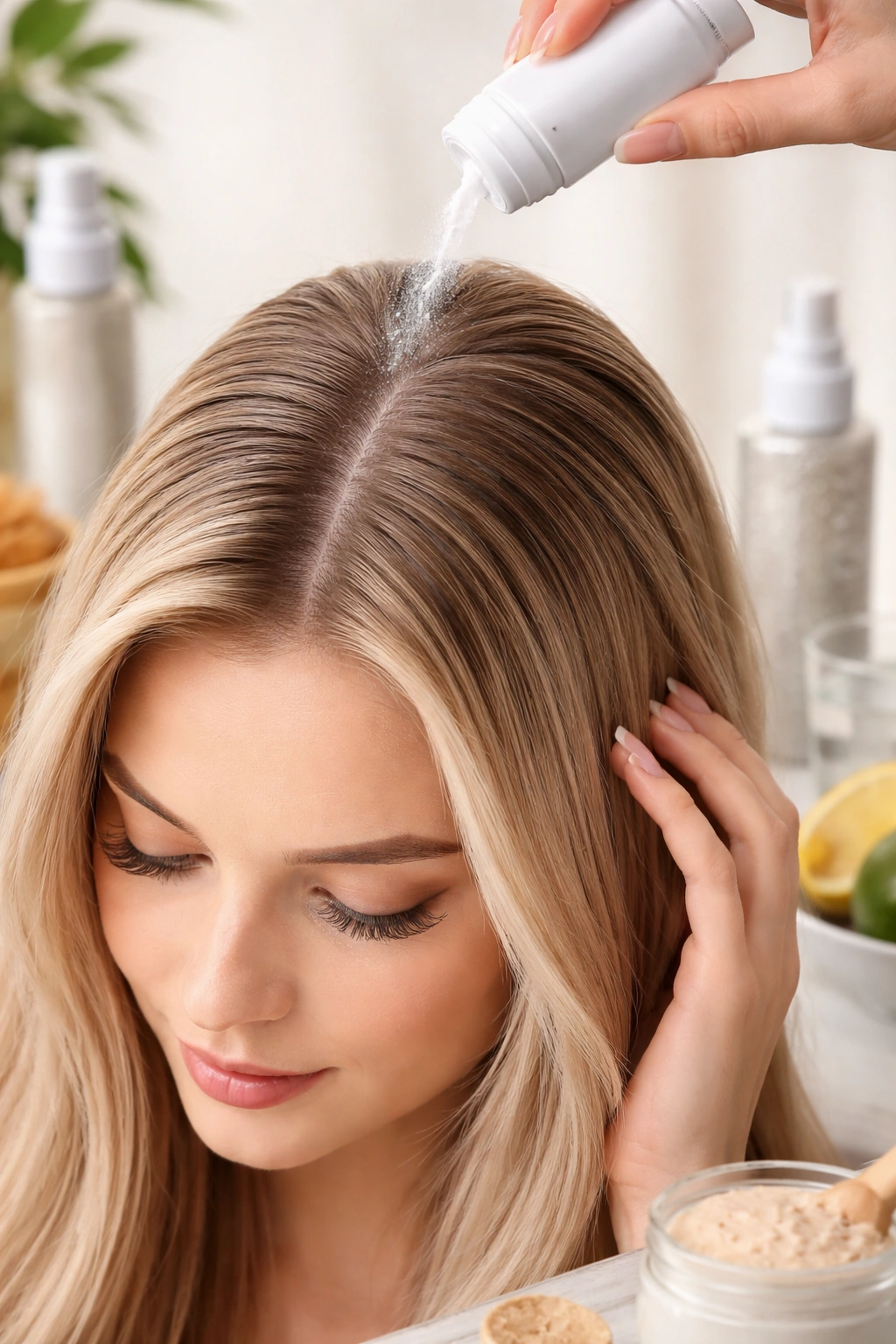 1A hair with matte roots after volumizing powder.