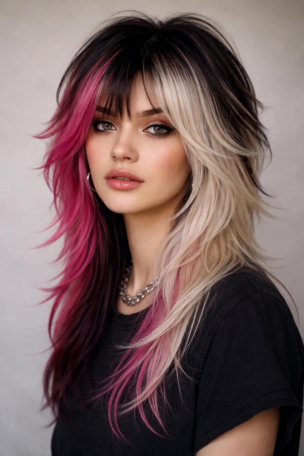20 Wolf Cut Hairstyles Women Are Obsessed With 17 Two-tone colored wolf cut showing split-tone color separation.