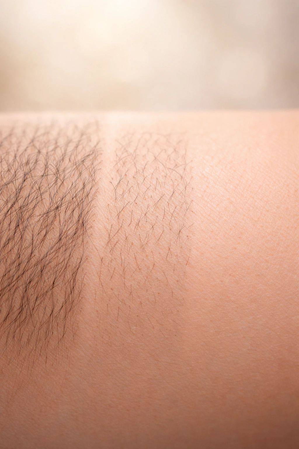 Skin with gradually diminishing hair density from left to right