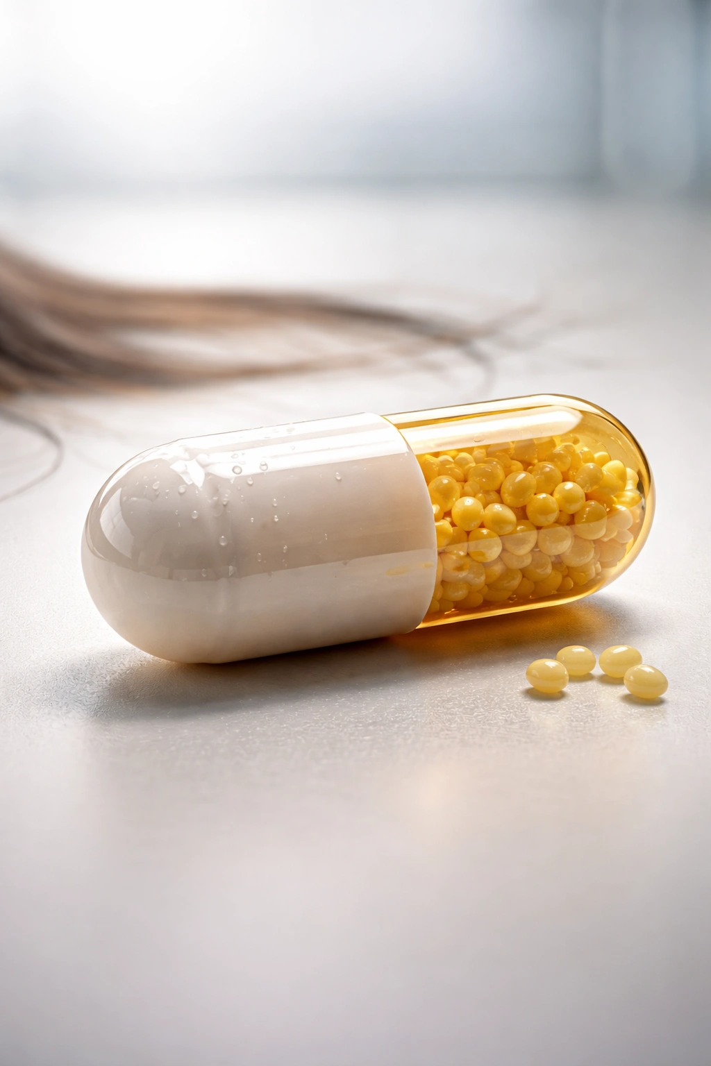 Unlabeled dutasteride capsule on neutral surface