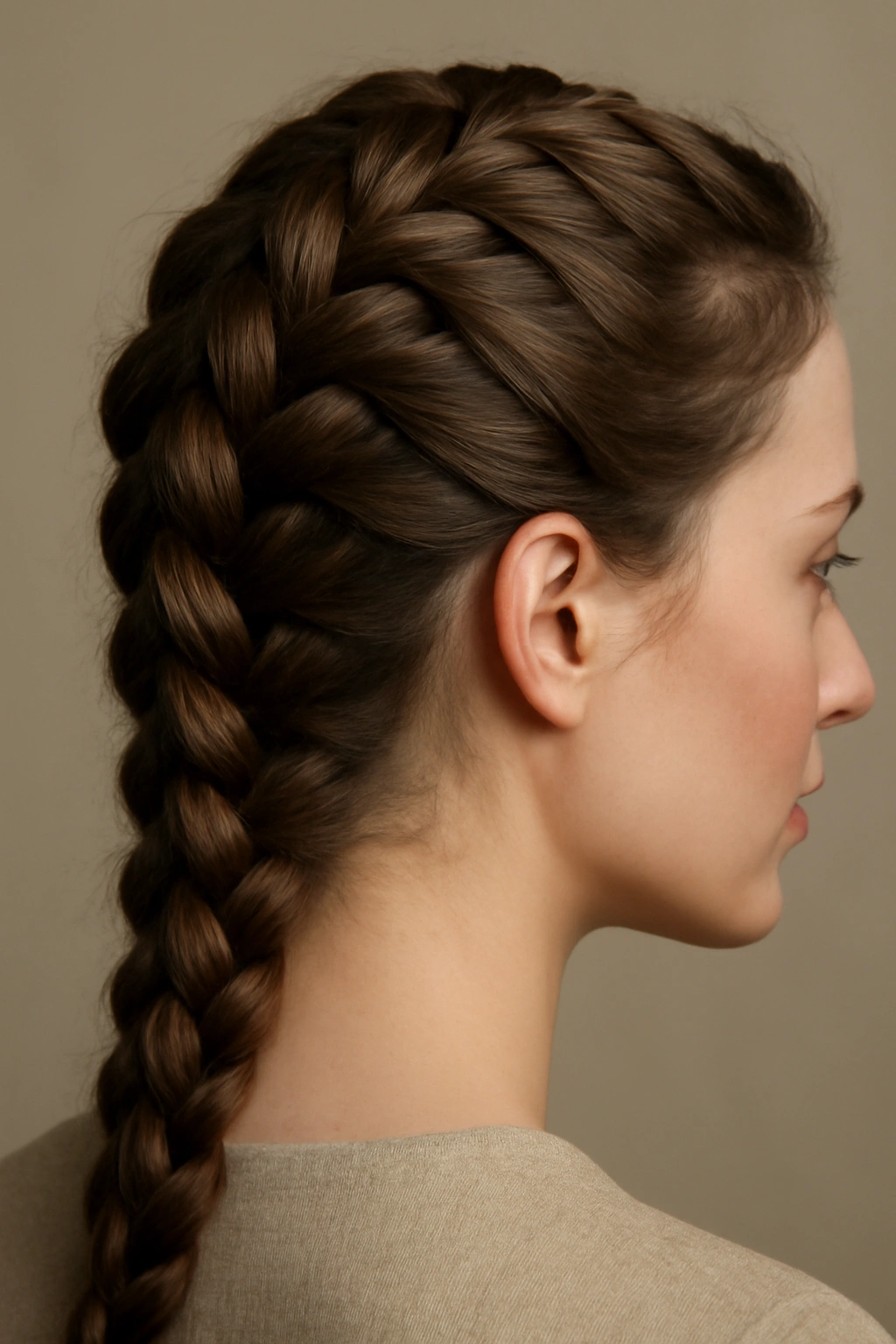 Dutch braid elevated on the scalp in studio lighting