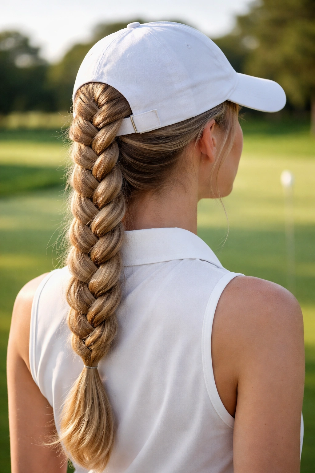 10 Hairstyles That Look Great On The Golf Course 4 Back view of a single Dutch braid traveling down the back of the head