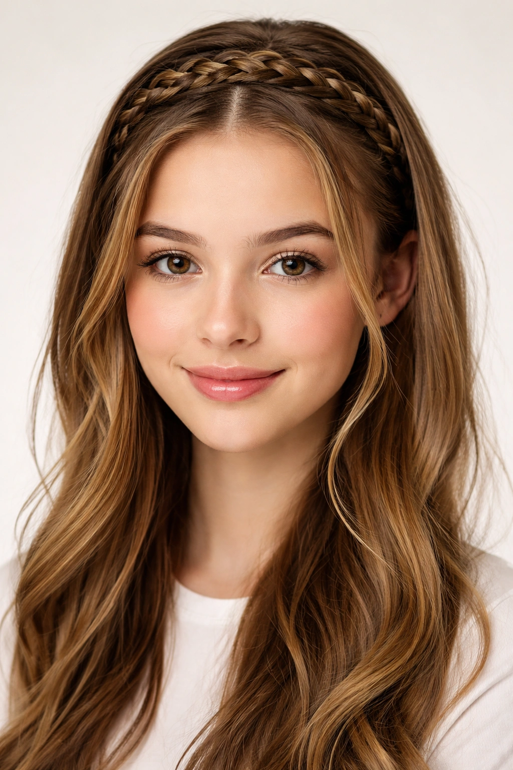 Close-up of a Dutch braid headband with soft front strands