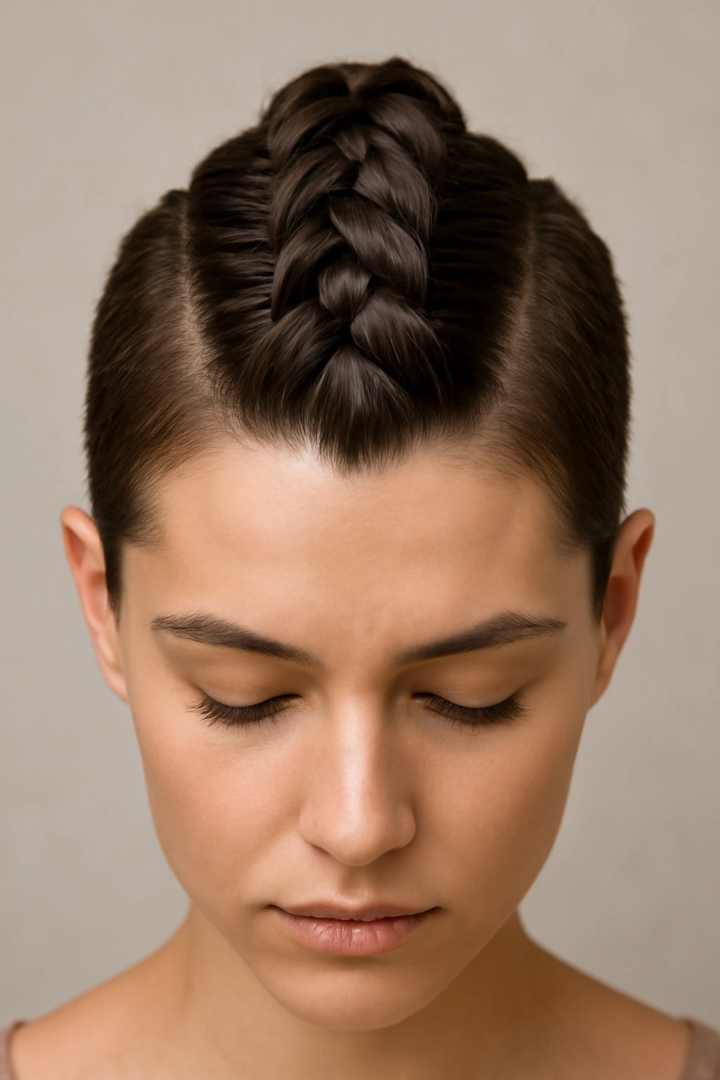 Center Dutch braid along crown with smooth sides