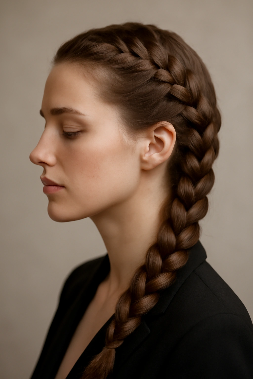 18 Braided Hairstyles for the Office and Weekends 1 Close-up of a Dutch braid on a professional office-ready hairstyle