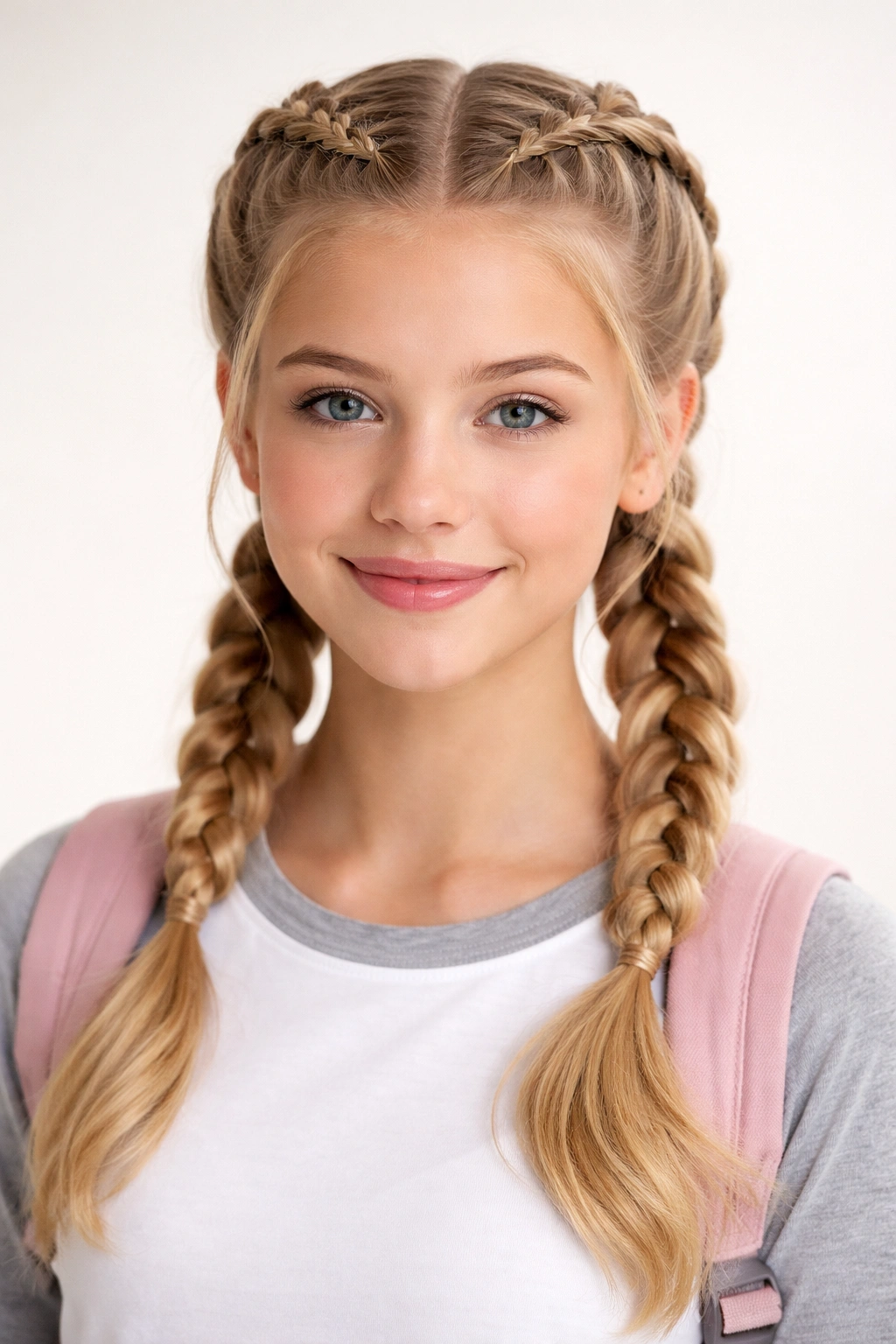 Two Dutch braids forming pigtails with raised texture
