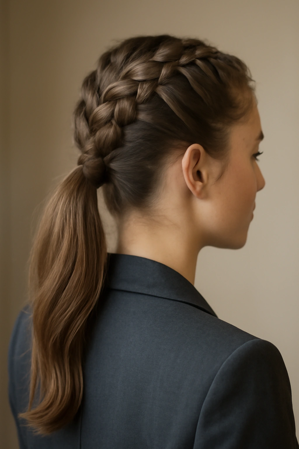 18 Braided Hairstyles for the Office and Weekends 18 Dutch braid crown flowing into a ponytail for a polished look.