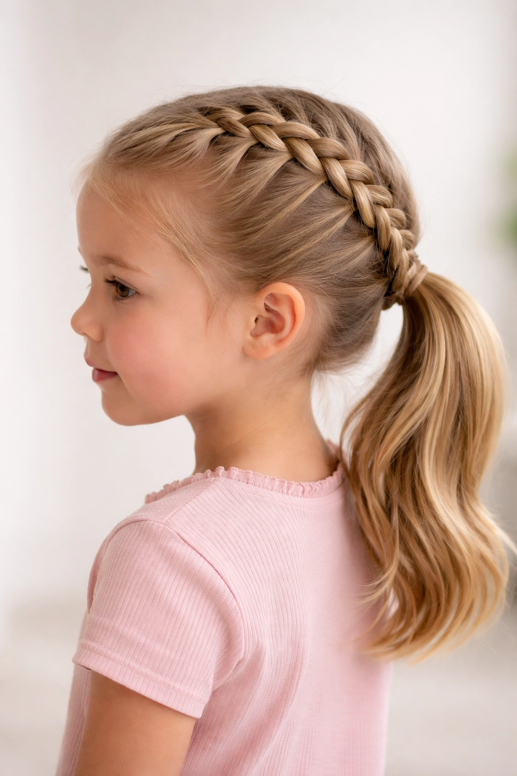 Single Dutch braid forming a ponytail on a toddler