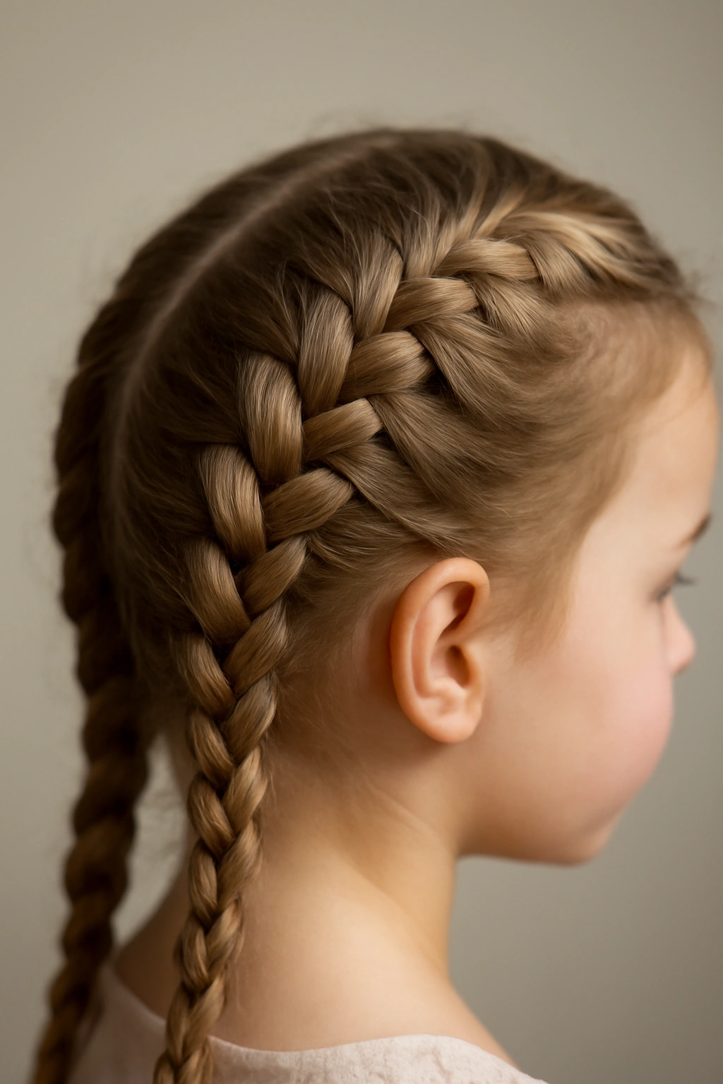 15 Quick and Easy Toddler Braids for Busy Mornings 4 Close-up of a raised Dutch braid along the scalp