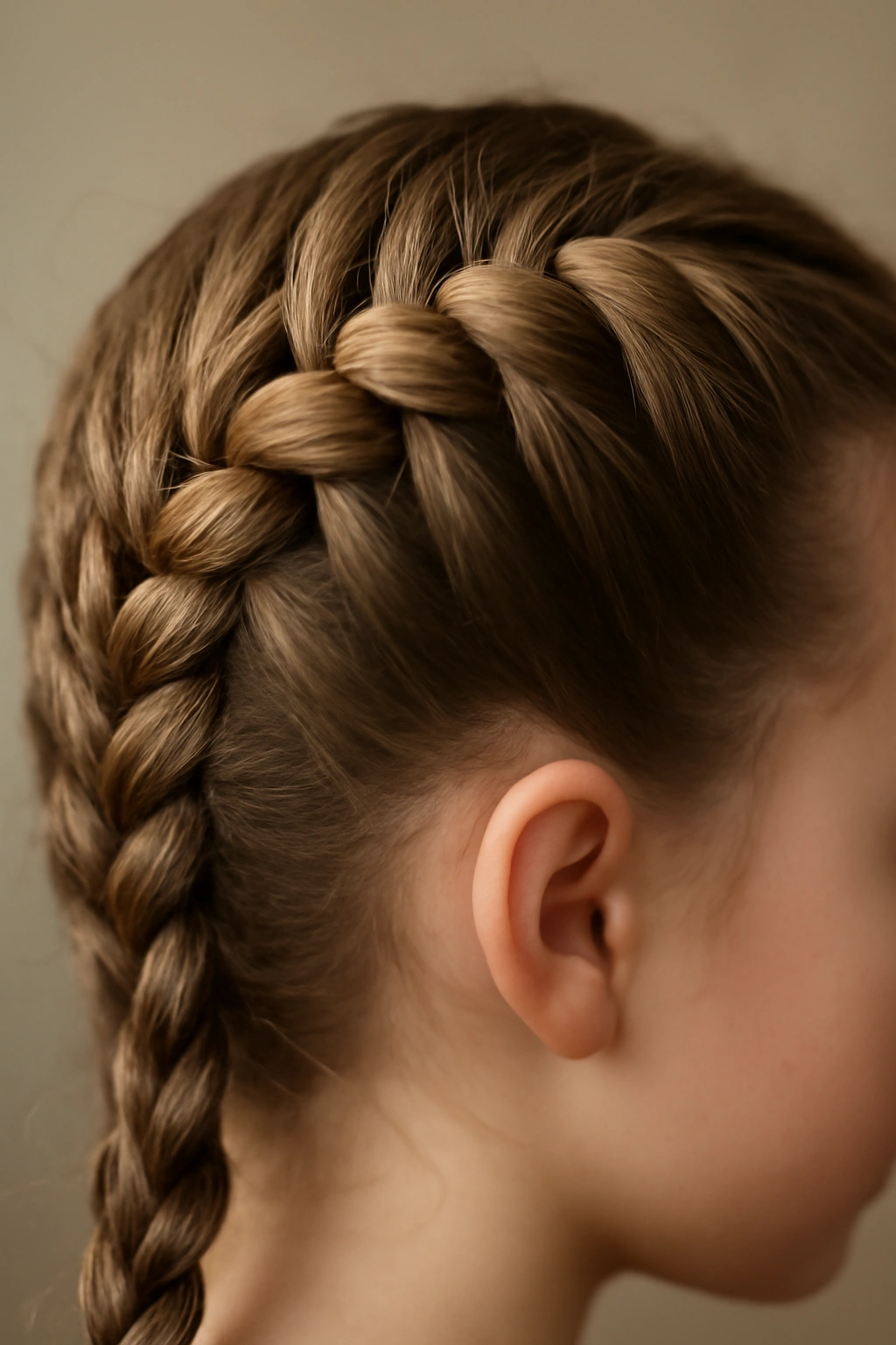 18 Kids Braid Styles That Work for School and Play 2 Close-up of a raised Dutch braid along the scalp on a child's head