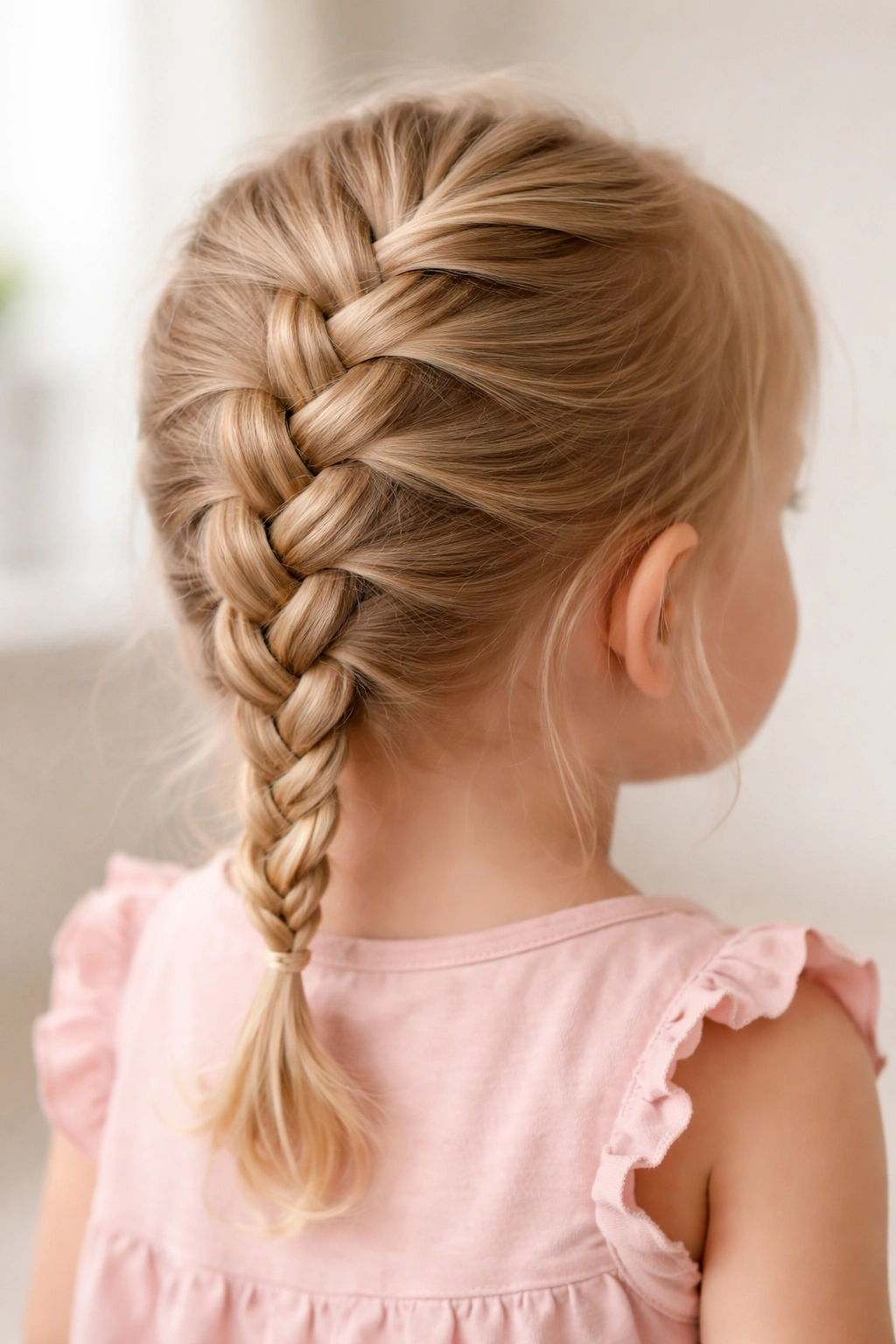 Toddler head showing a raised Dutch braid with under-crossings
