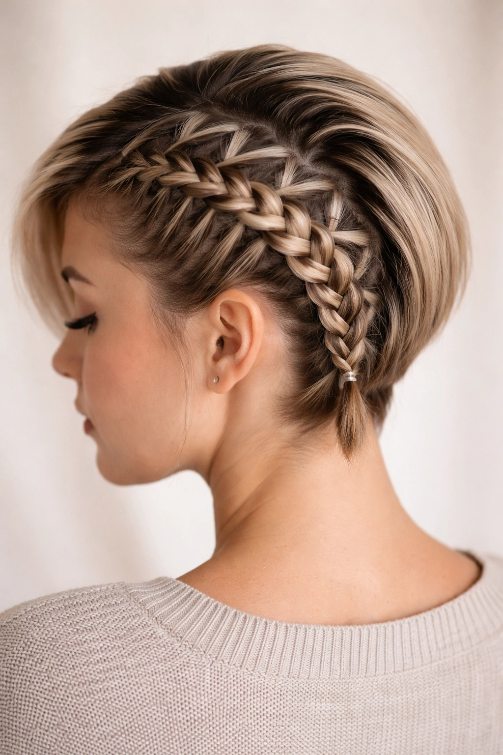 Dutch braid following a zigzag part across the scalp